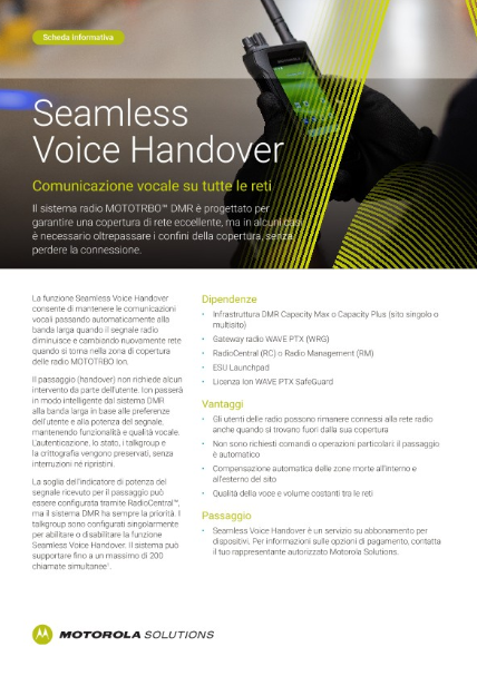 Scheda informativa di MOTOTRBO Ion Seamless Voice Handover