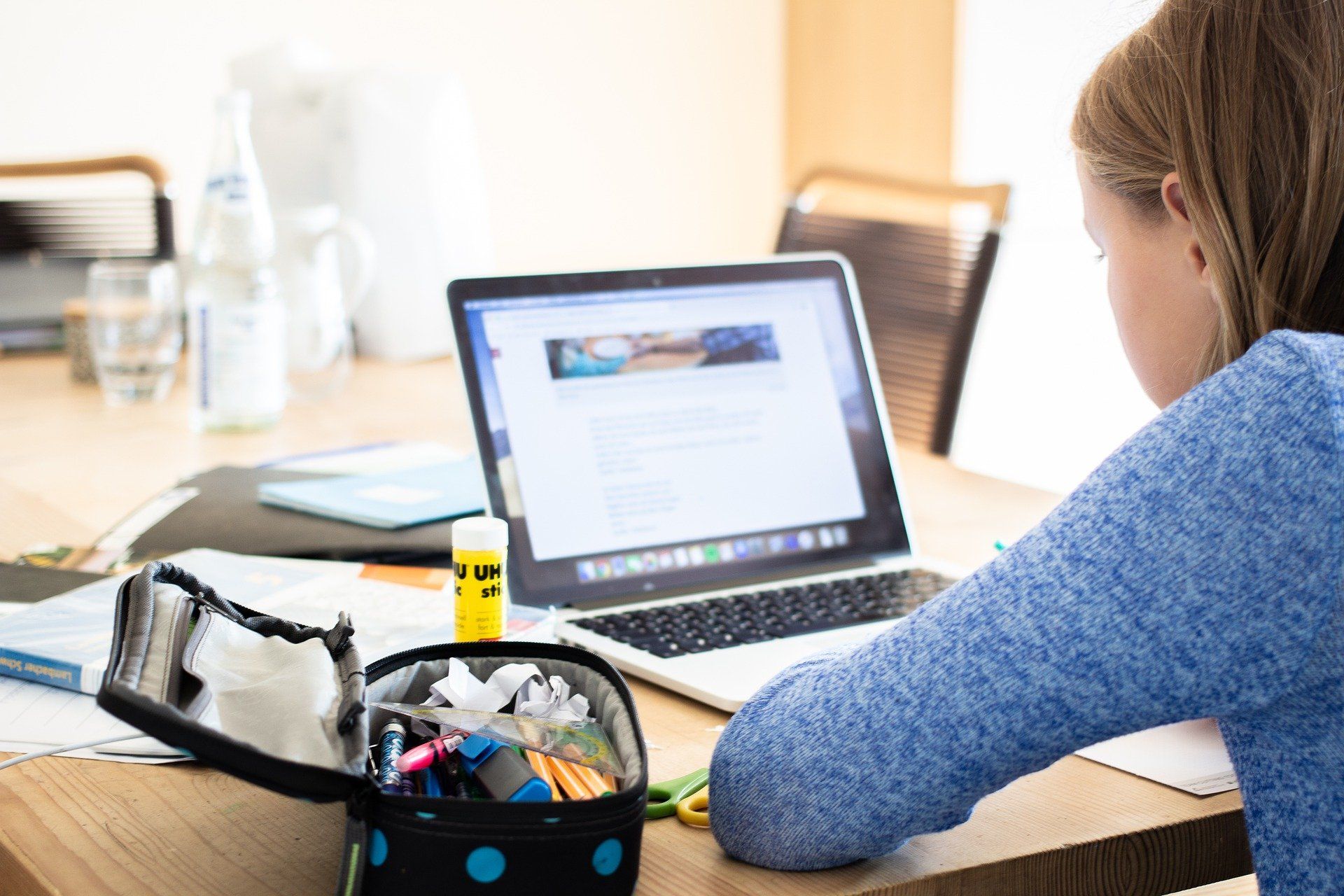 Student on computer distance learning 